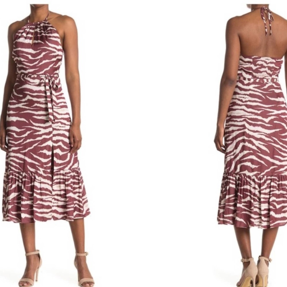 Paige Jade Zebra Print High Neck Backless Long Midi Dress Wedding Guest - Picture 9 of 9